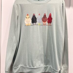 Women's Chicken Print Sweater - Light Green/Blue